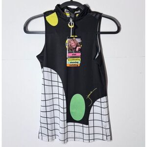 Jamie Sadock NEW Top Sz XS Black Net Graphic Pickleball Golf 1/4 Zip Mock UPF 50